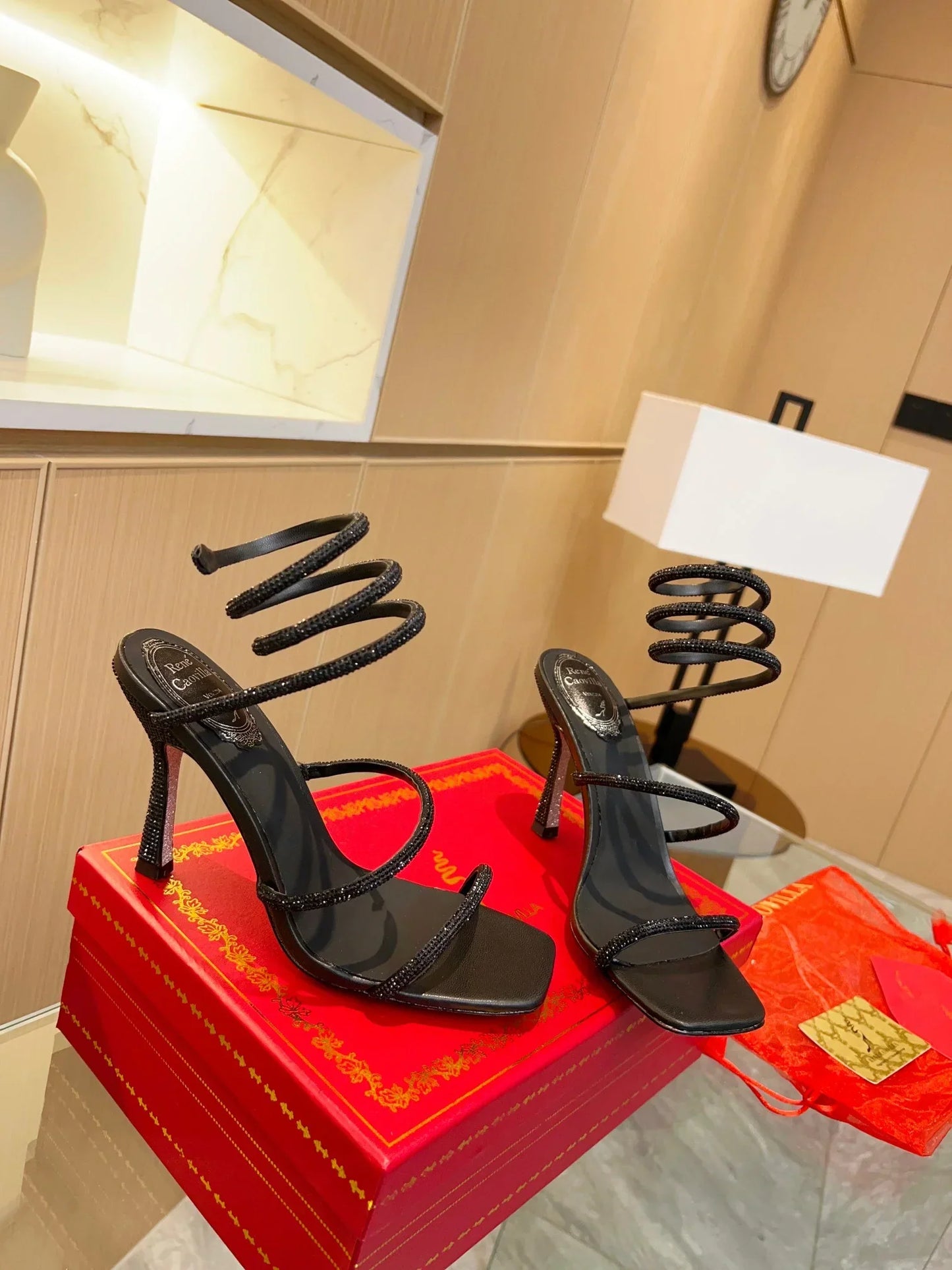 Black Cleo Crystal Strap Sandals