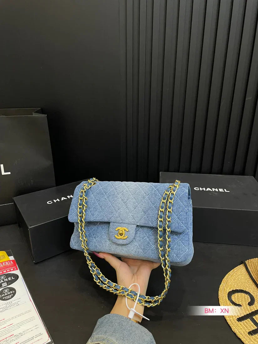 Denim Chain Flap Bag
