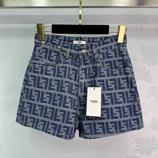 Denim monogram shorts