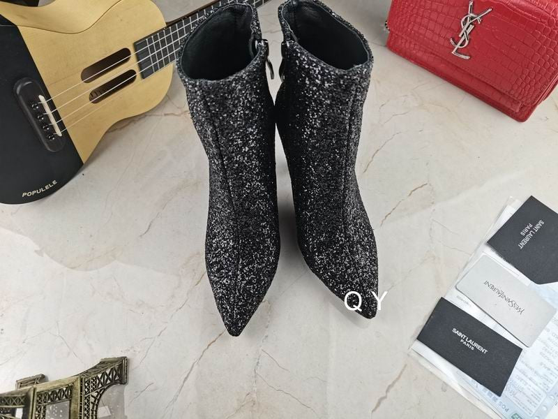 Glitter Sculpted Heel Ankle Boots