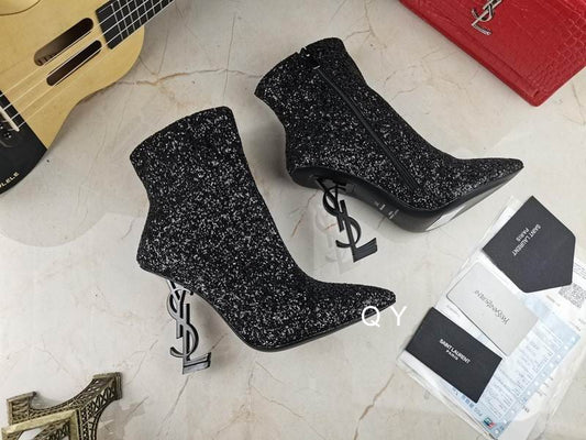 Glitter Sculpted Heel Ankle Boots