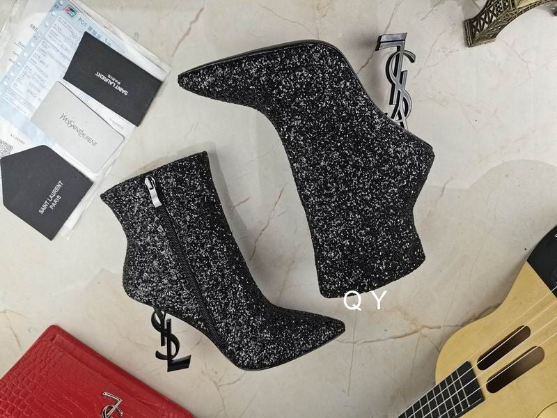 Glitter Sculpted Heel Ankle Boots