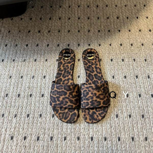 Leopard Print Flat Slide Sandals