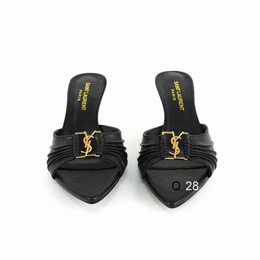 Pointed-Toe Flat Mules with Gold Accent