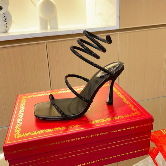 Black Cleo Crystal Strap Sandals