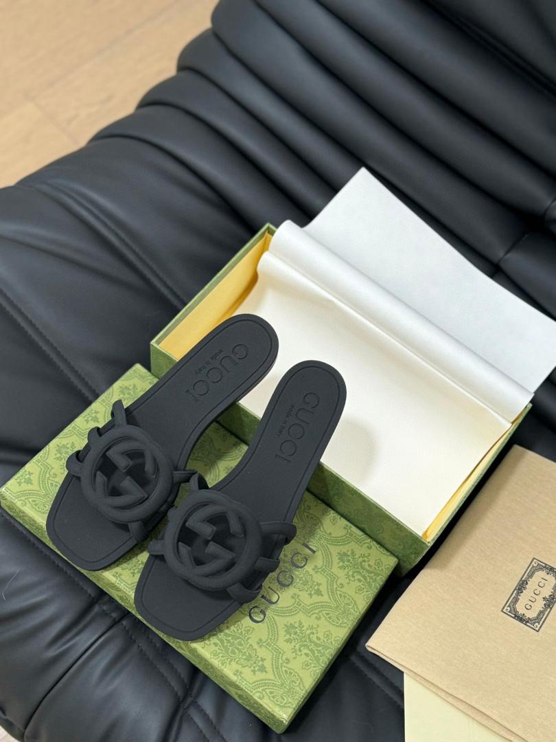 Noir Emblem Slide Sandals