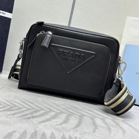 Men’s Crossbody Bag with Embroidered Strap