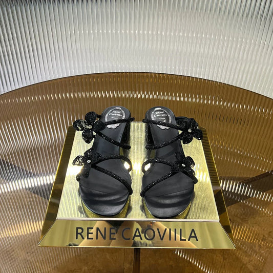 Lace Flower Crystal Sandals