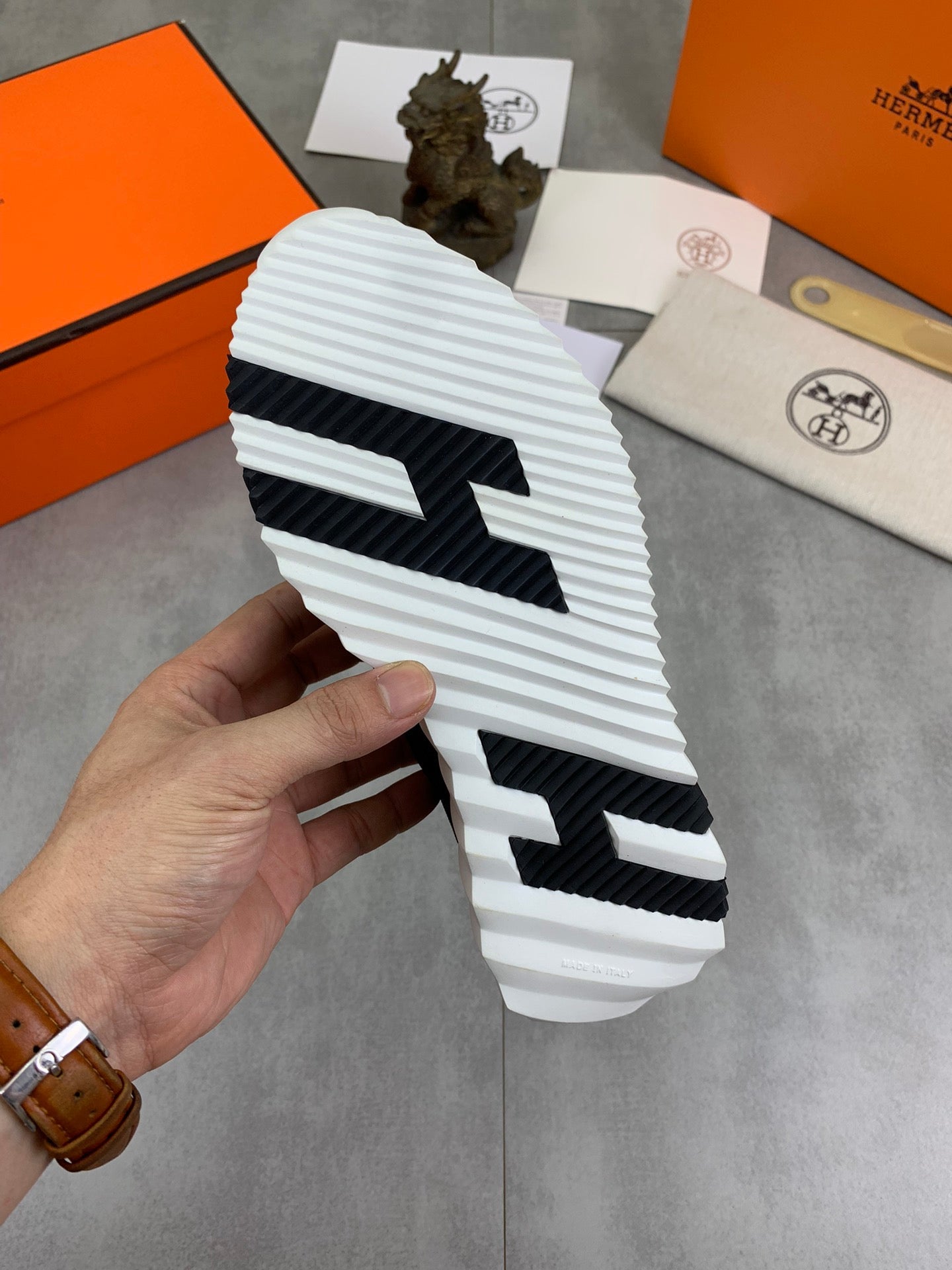 H Striped Leather Sneakers