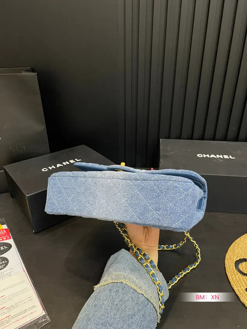 Denim Chain Flap Bag