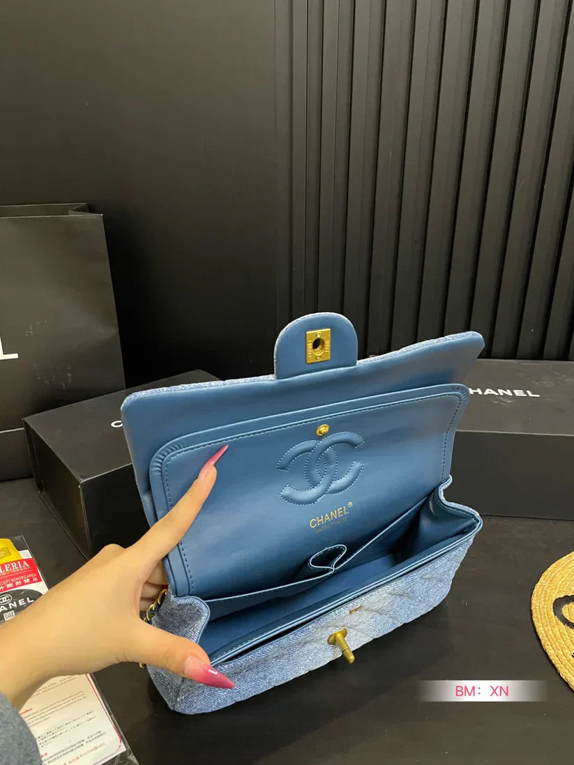 Denim Chain Flap Bag